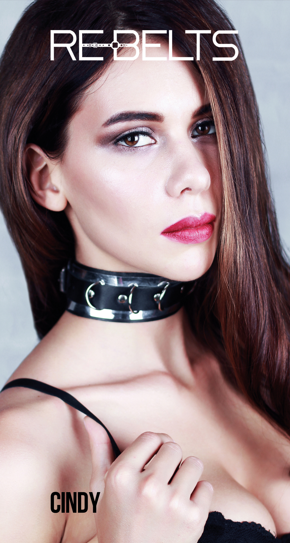 Ошейник черный с зеркальным элементом Cindy Black 7731rebelts