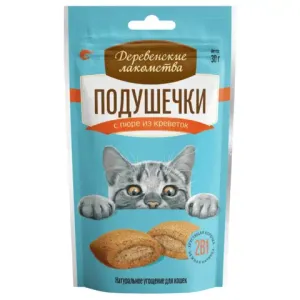 Деревенские лакомства для кошек Подушечки с пюре из креветок
