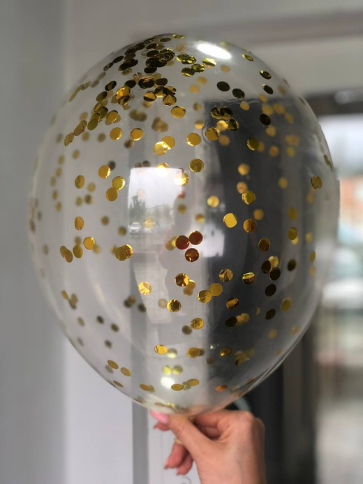 Воздушный шар с наполнением конфетти круглое золотое мелкое ПАЛИТРА №4175