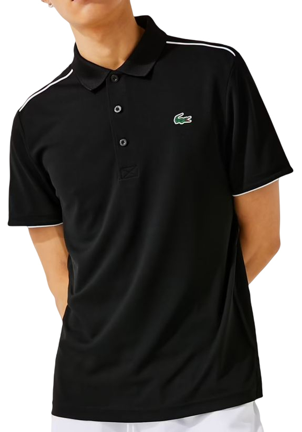 Мужское поло теннисное Lacoste Men’s Sport Contrast Piping Breathable Piqué Polo Shirt - black/white
