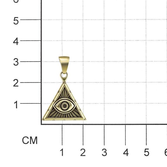 Фотография кулона масонский символ Всевидящее око из бронзы на размерной сетке.
