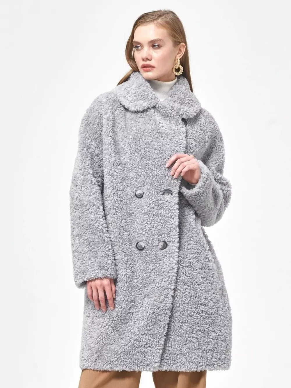 Шуба женская из овечьей шерсти чебурашка тедди, SilverFox (арт. S1188rm012bz)