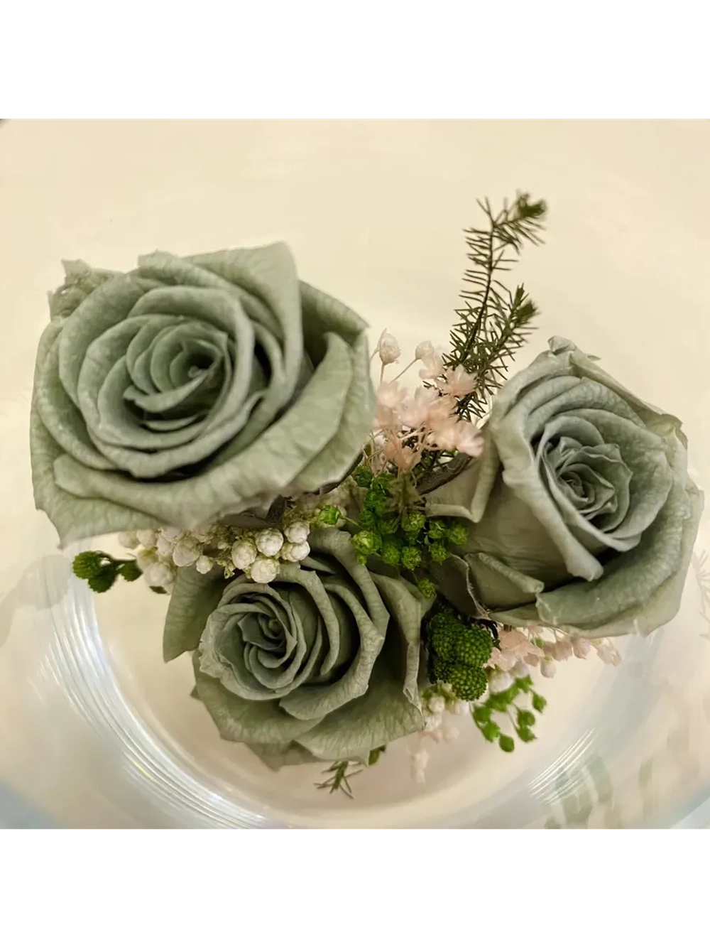 натуральные кустовые розы в стекле, вакуум*