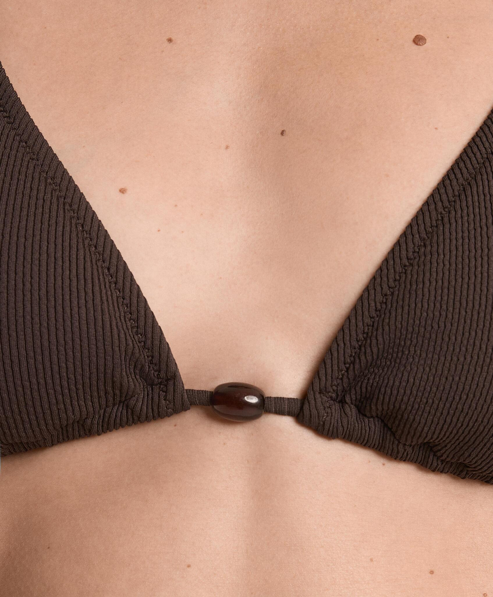 OYSHO Ребристый треугольный топ бикини, шоколадный