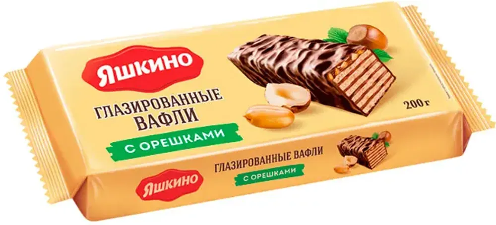 Вафли "Яшкино" глазир. с орешками 200г