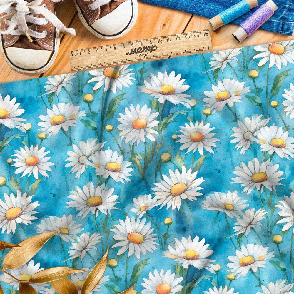 Ткань премиум бифлекс поле ромашек
