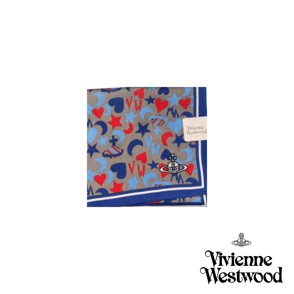 VIVIENNE WESTWOOD ПЛАТОК СЕРЫЙ С ПРИНТОМ И ВЫШИВКОЙ ЛОГОТИПА