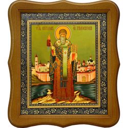 Чудо с кирпичом Спиридона Тримифунтского. Икона на холсте.