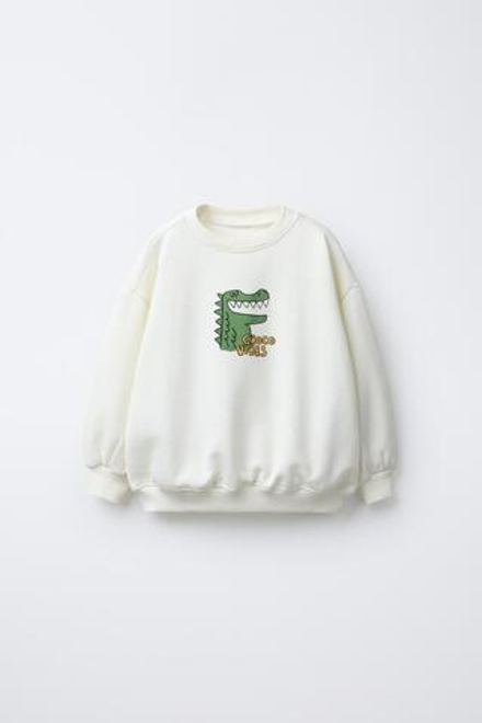 ZARA ТОЛСТОВКА С ПРИНТОМ «КРОКОДИЛ», ЭКРЮ