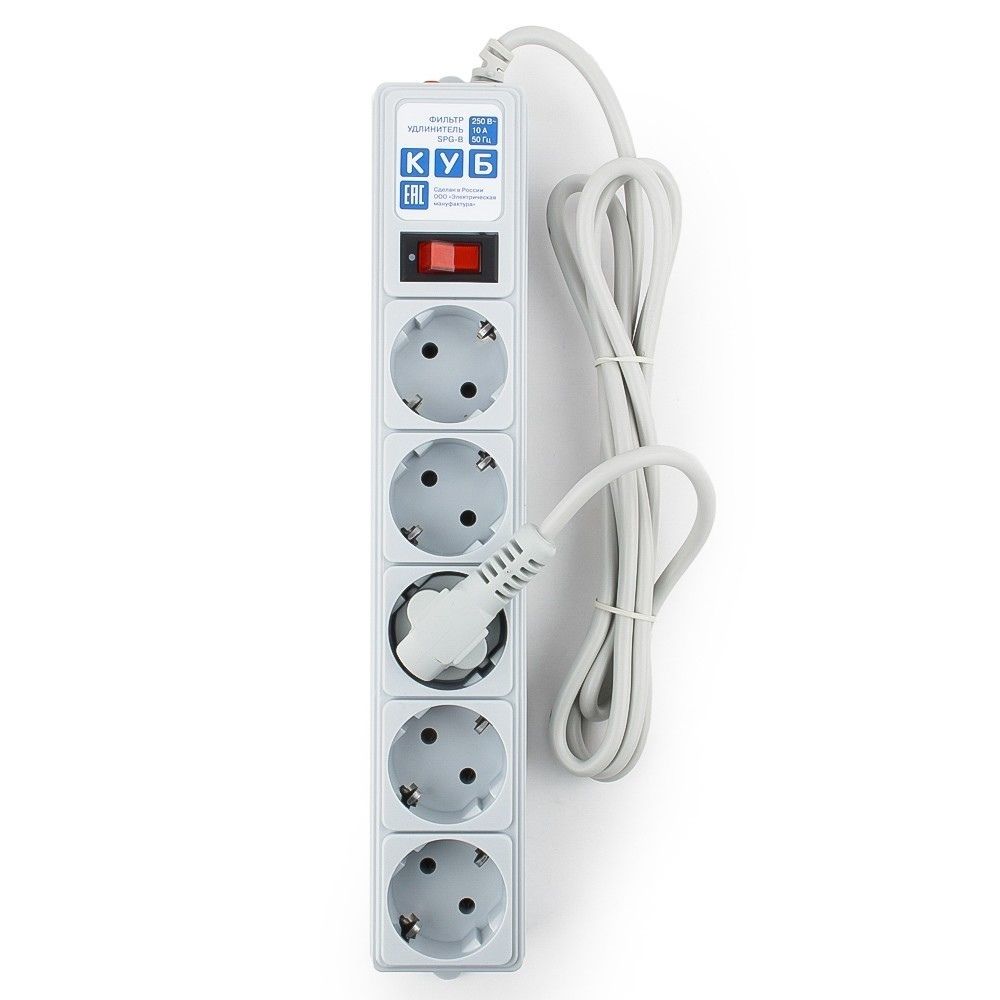 Сетевой фильтр Power Cube B 1,9 м 5 розеток (серый) 10А/2,2кВт