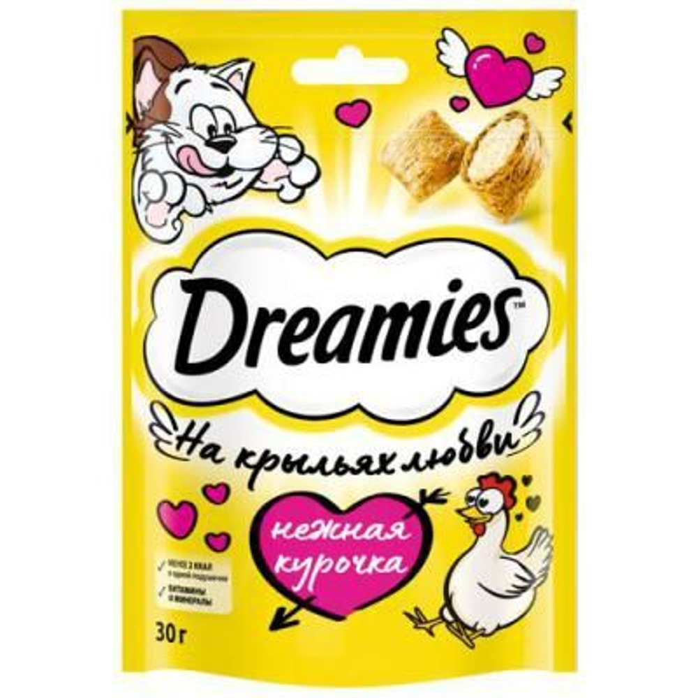 Лакомство Dreamies для кошек лакомые подушечки с курицей 30 г