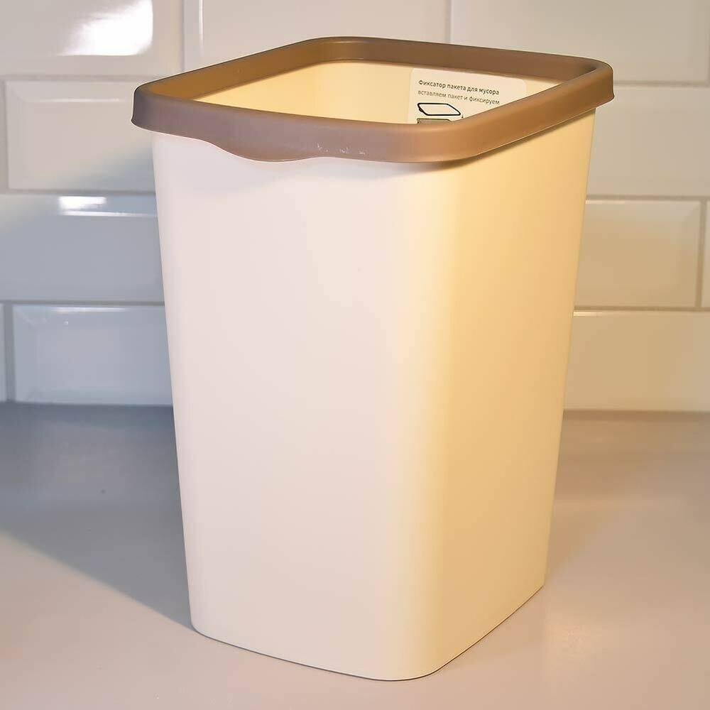 Ведро для мусора 9/10л с фиксатором "Tandem", слоновая кость/шоколад