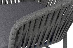 "Бордо" стул барный плетеный из роупа, каркас из стали темно-серый (RAL7024) муар, роуп серый 15мм, ткань темно-серая 027 NEW