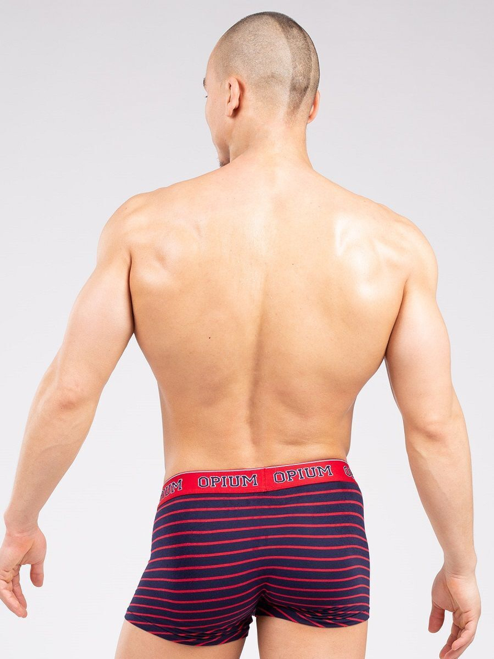 Мужские боксеры в полоску из мягкого хлопкового трикотажа (Размер: M) (Цвет: красный с синим)