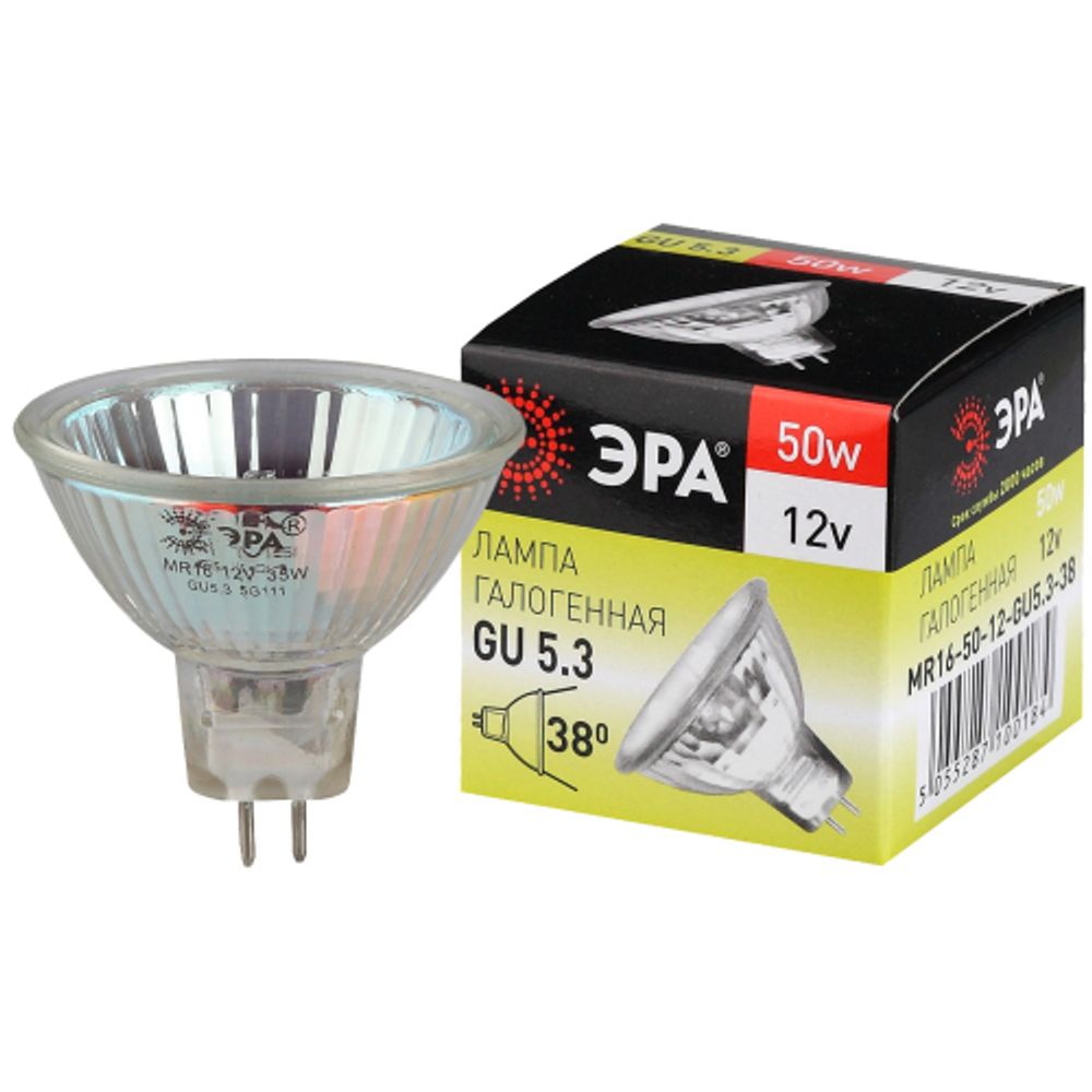 Лампа галогенная ЭРА GU5.3-MR16-50W-12V-CL GU5.3 50 Вт софит теплый белый свет | Лампы галогенные Точечные (MR, PAR)