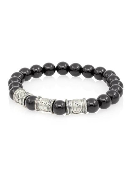 Браслет из натурального чёрного кварца с рунами Турисаз, Тейваз и Турисаз - Максимальная защита, вид сбоку 2