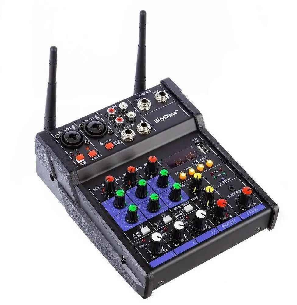 4-канальный Профессиональный микшерный пульт / аудио микшер с 2 радиомикрофонами