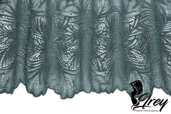 1079 ОПТ Кружево эластичное 19 см, Италия, мандала, бальзамический зеленый