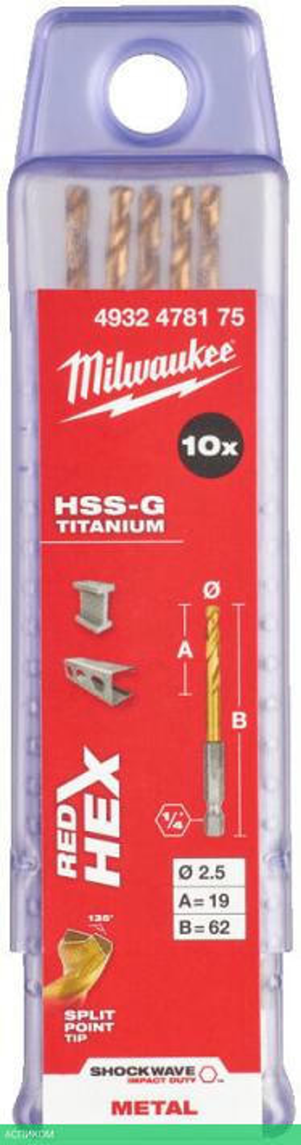 Сверло по металлу Milwaukee RedHEX HSS-TiN 2.5мм 10шт (4932478175)