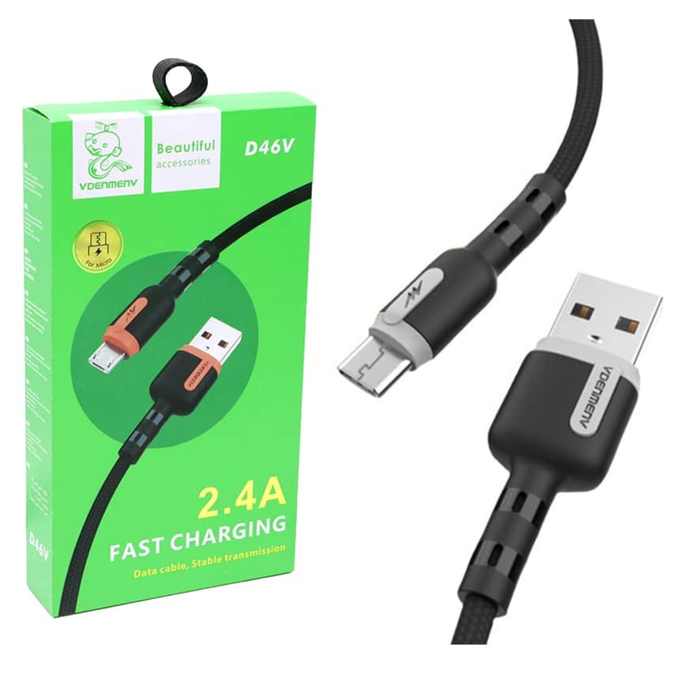 Кабель USB - Micro DENMEN D46V 2.4A (черный) 1м
