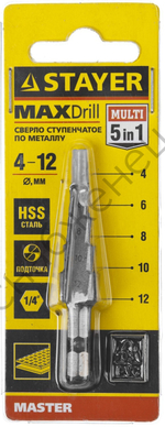 Сверло ступенчатое 4-12мм, 5 ступеней, STAYER