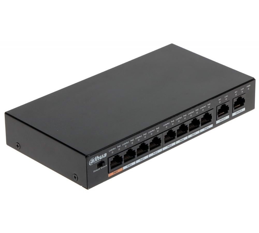 DAHUA DH-PFS3010-8GT-96 8-портовый неуправляемый коммутатор с РоЕ, 8xRJ45 1Gb, 2xRJ45 1Gb