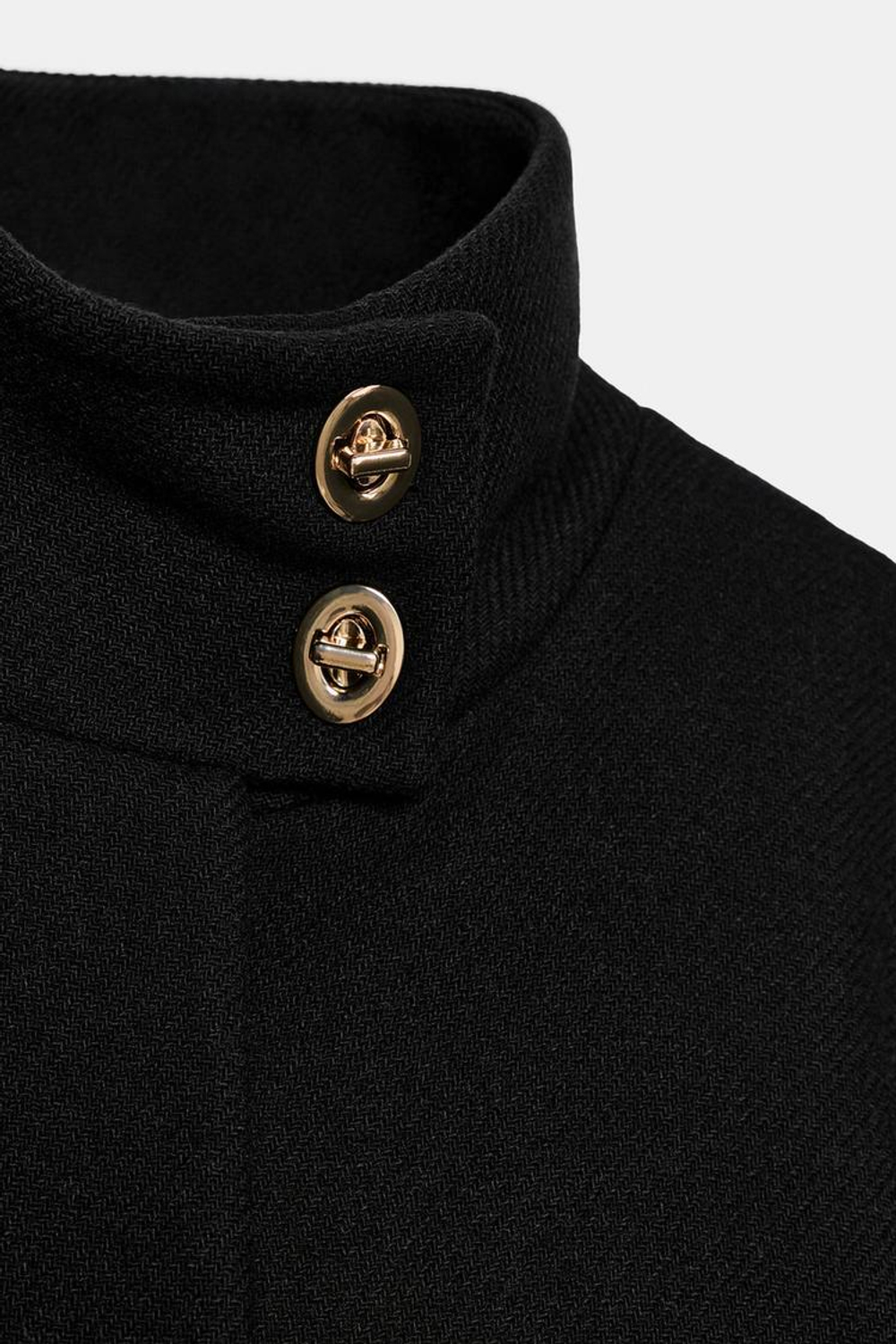 ZARA КОРОТКОЕ ПАЛЬТО-НАКИДКА С ПОЯСОМ ИЗ ШЕРСТИ, ЧЕРНЫЙ