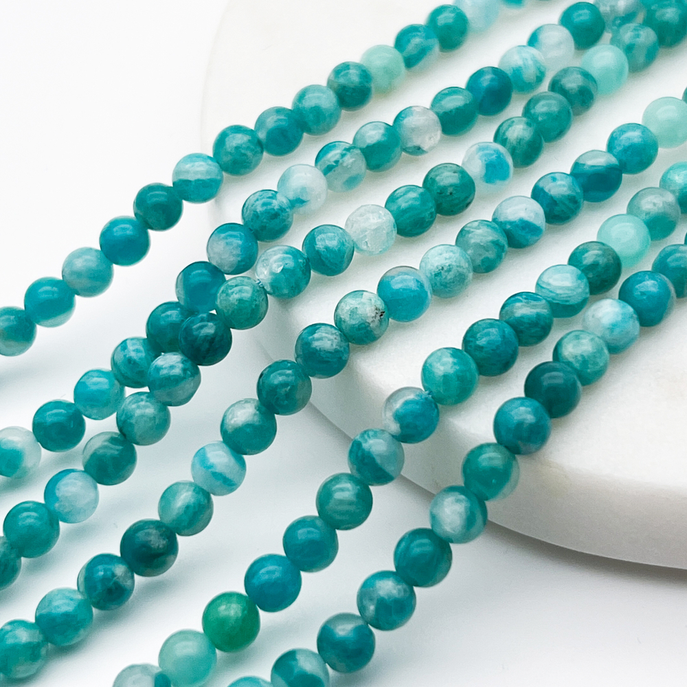 Амазонит бусины, диаметр около 4,6-4,8 мм, цена за отрезок 19 см (1/2 нити)