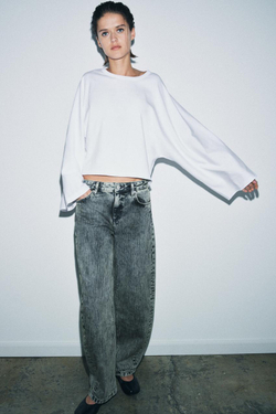 ZARA ФУТБОЛКА С РУКАВАМИ-КРЫЛЫШКАМИ, БЕЛЫЙ