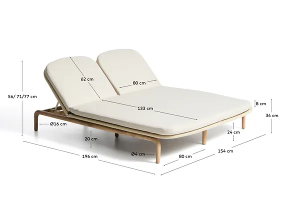 Двойной шезлонг Alipa из массива акации и веревки цвета экрю