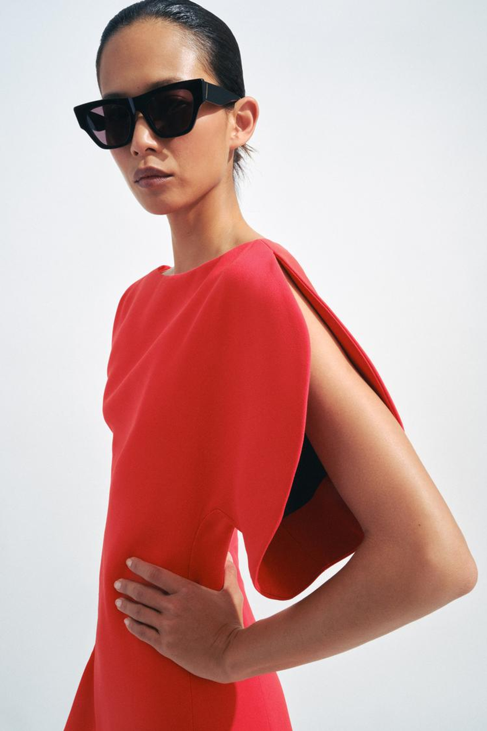 ZARA ПЛАТЬЕ МИДИ АСИММЕТРИЧНОЕ — ZW COLLECTION, ЯРКО-КРАСНЫЙ