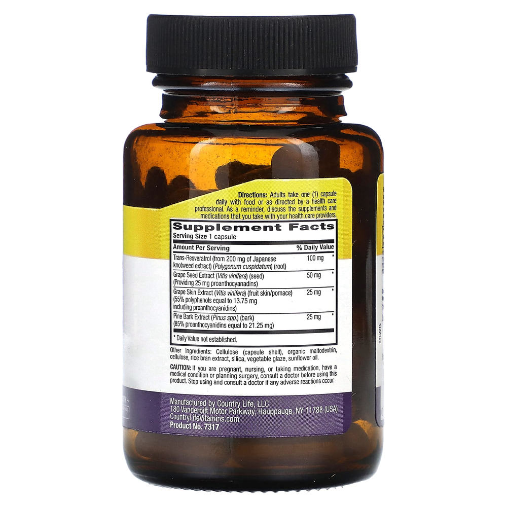 Country Life, Resveratrol Plus, ресвератрол, 60 веганских капсул