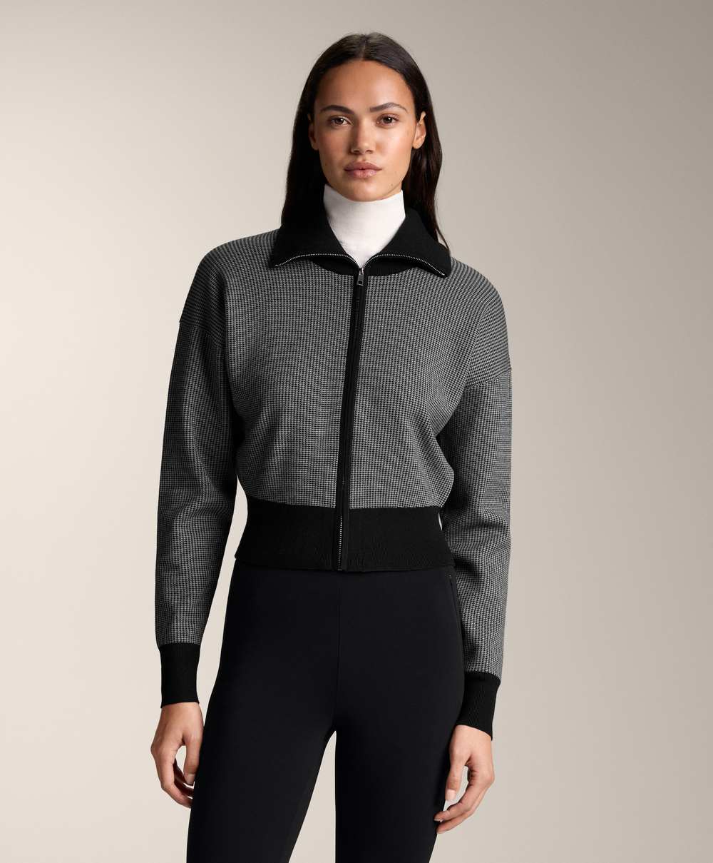 Oysho Вязаная куртка с принтом «гусиная лапка», черный