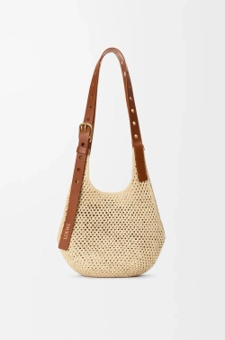 Loewe Сумка-хобо Punch Hole изготовленная из рафии и телячьей кожи, натуральный/коричневый