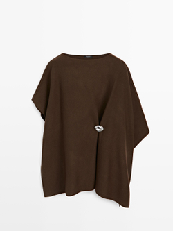 Massimo Dutti Вязаная накидка с брошью, коричневый