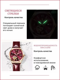 Часы наручные кварцевые POEDAGAR на кожаном ремешке, золотистый/бордовый W9022260-05