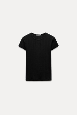 ZARA ТОП ИЗ ПЕРФОРИРОВАННОЙ ТКАНИ, ЧЕРНЫЙ