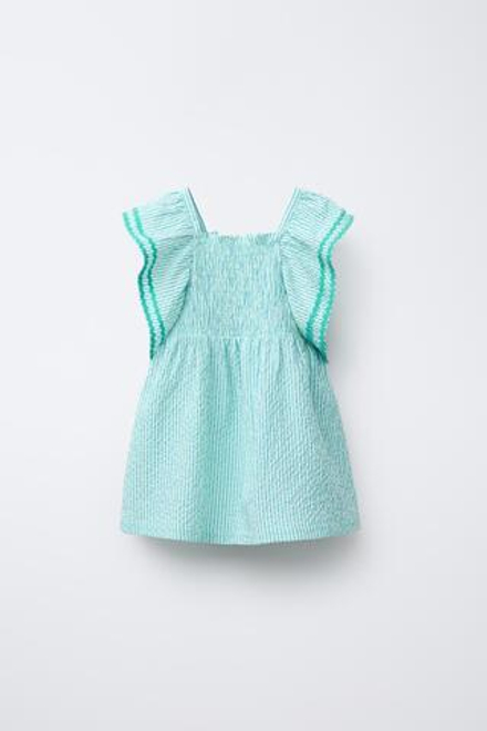 ZARA ПЛАТЬЕ ИЗ РЕЛЬЕФНОЙ ТКАНИ В ПОЛОСКУ, СИНИЙ