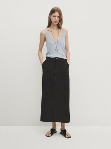 Massimo Dutti Трикотажный топ с декоративной деталью на вырезе и бретелями, серо-синий
