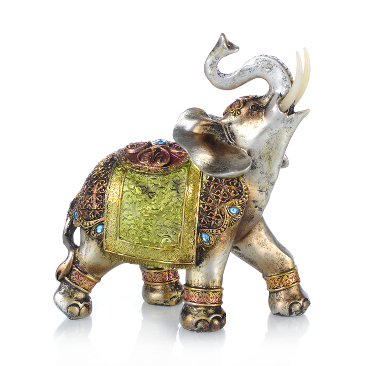 Статуэтка Слон с золотистой попоной взгляд вправо цвет серебристый 19 см