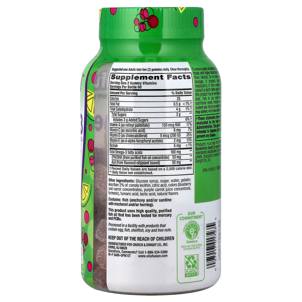VitaFusion, омега-3, ЭПК, ДГК и АЛК, малиновый лимонад, 120 жевательных таблеток