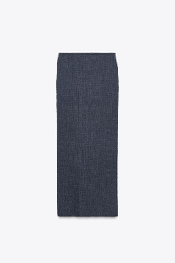 ZARA ЮБКА МИДИ С ТЕКСТУРОЙ, СВИНЦОВЫЙ