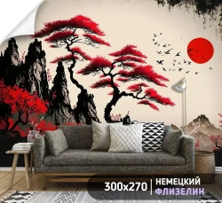 Фотообои Япония иллюстрация 300х270 см для оформления стен в гостиной