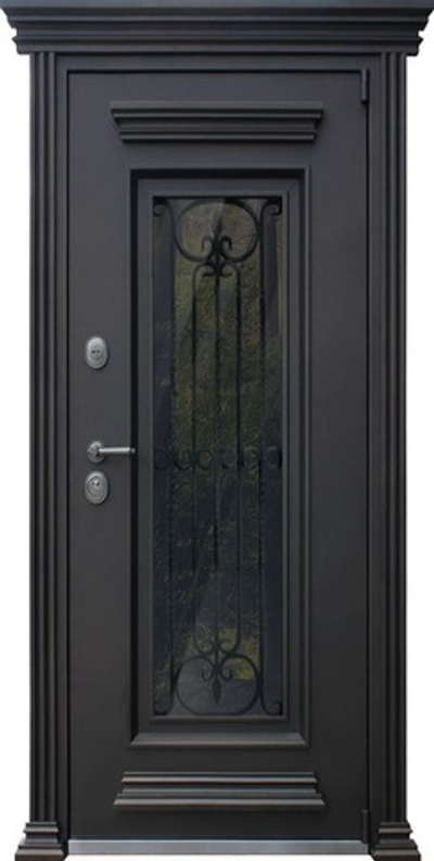 Входная дверь для загородного дома Металлофиленка со стеклопакетом и ковкой - 1064