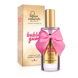 Разогревающее массажное масло Bijoux Indiscrets Light My Fire, Srawberry Bubble Gum, 100 мл