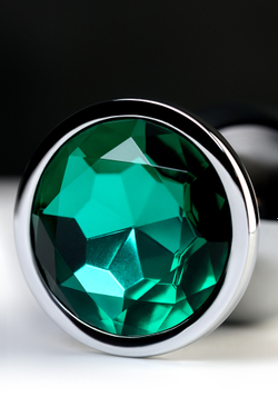Анальной страз TOYFA металл серебряный с зеленым кристаллом, 9,5 см, Ø 4 см, 145 г