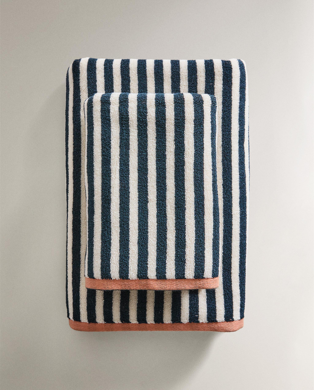 Zara Home Полотенце для лица и рук из хлопка, синий, в полоску · 4683/013