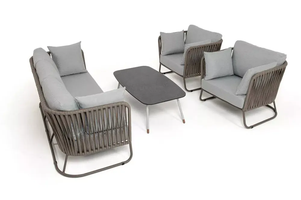 "Багамы" лаунж-зона 5-местная плетеная из роупа (веревки), каркас алюминиевый бежево-серый, роуп серо-коричневый