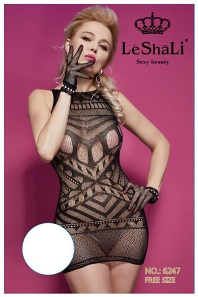 Эротическое платье с перчатками в комплекте (Цвет: черный)