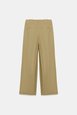 ZARA БРЮКИ BARREL С ЗАЩИПАМИ, ХАКИ